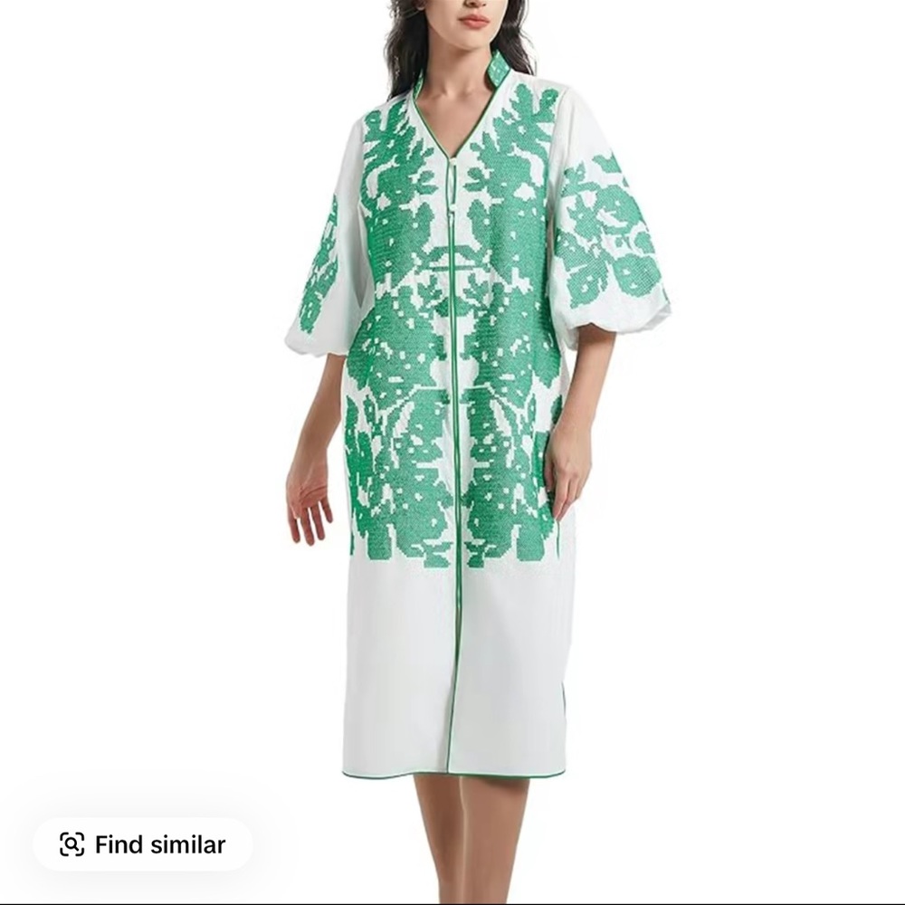 Amazon Green and White Midi Dress